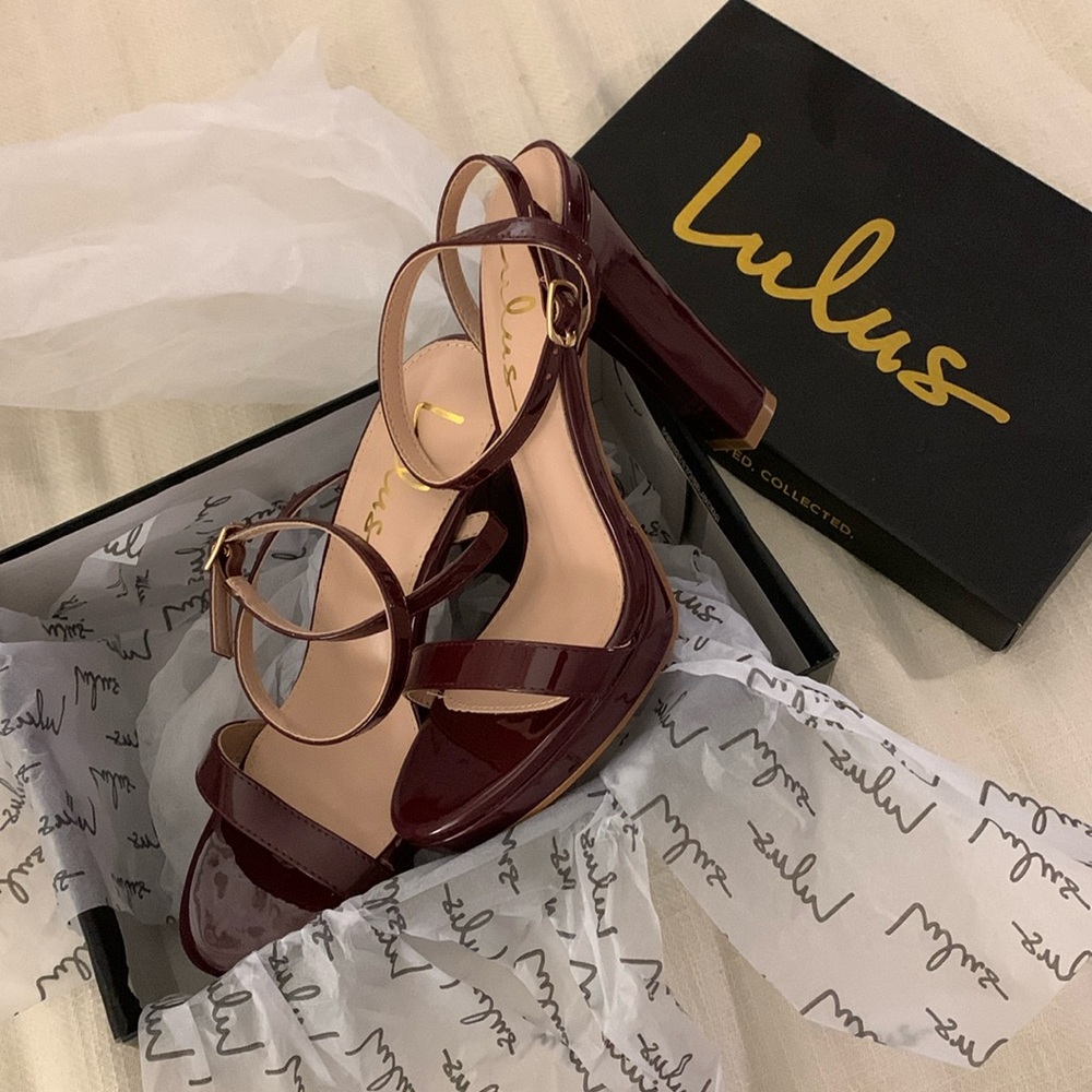 Brand new Lulu’s Burgundy strappy high heels